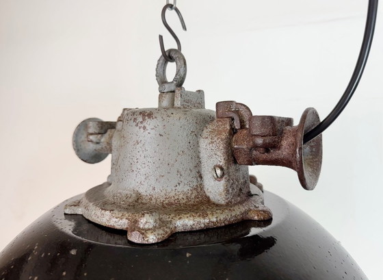 Image 1 of Black Enamel and Cast Iron Industrial Cage Pendant Light, 1960s