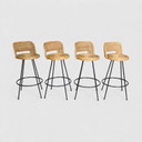 4 tabourets de bar vintage en rotin