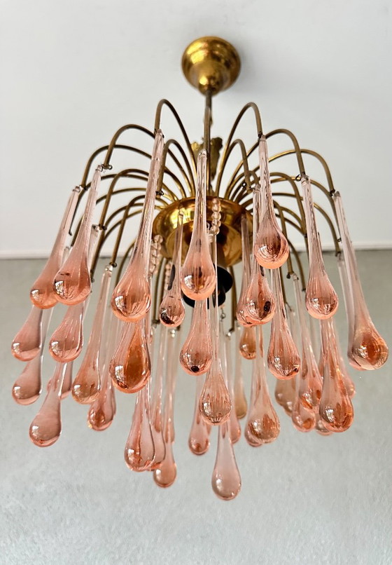 Vintage pink teardrop kroonluchter – Glass, Metal (photo 4 of 11)