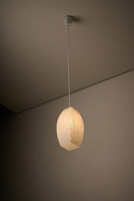Ovoid Glass Pendant with Crackle Frosted Pattern, Europe, 1960s, Ceiling lights, Textile, White (photo 8 of 9)