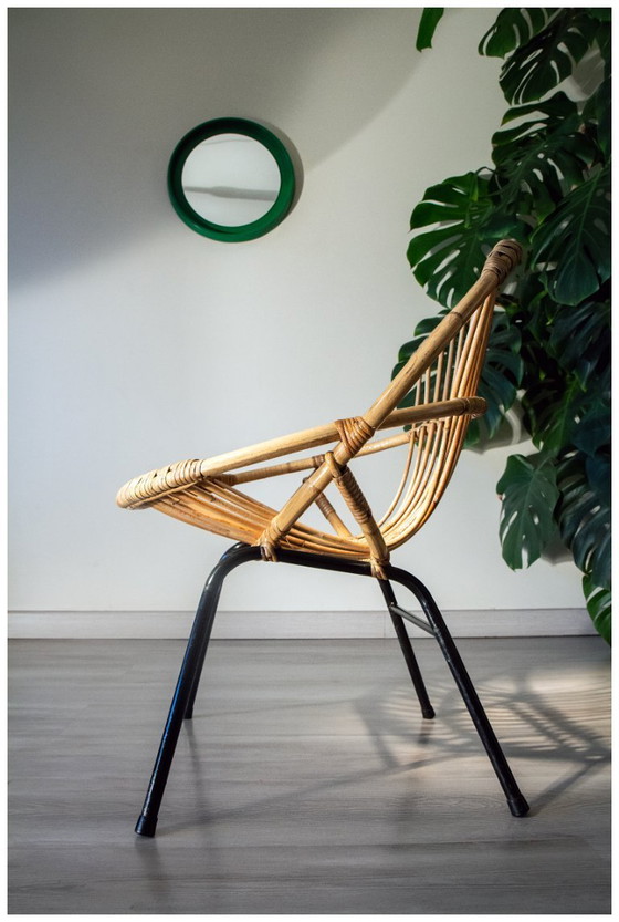 Image 1 of Rattan and steel basket chair, adult model, 1970s