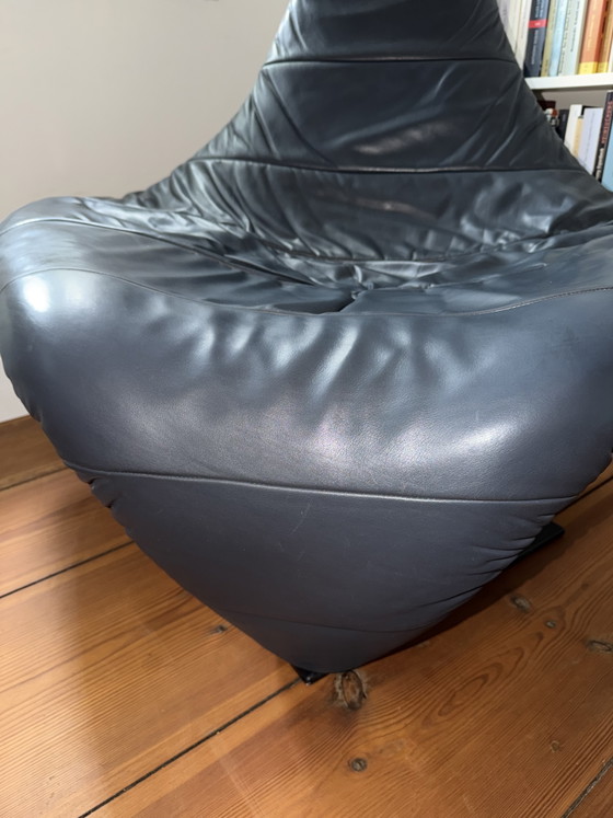 Poltrona Harvink Turner, Jack Crebolder, pelle blu scuro, 1987 con fattura originale – Poltrone, Leather (photo 4 of 6)