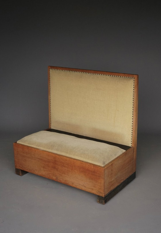 Image 1 of Kleine Haagse School / Art Deco eikenhouten halbank, jaren 1930