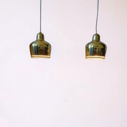 Set of 2 Golden bell lamps by Alvar Aalto, Denmark, 1950s