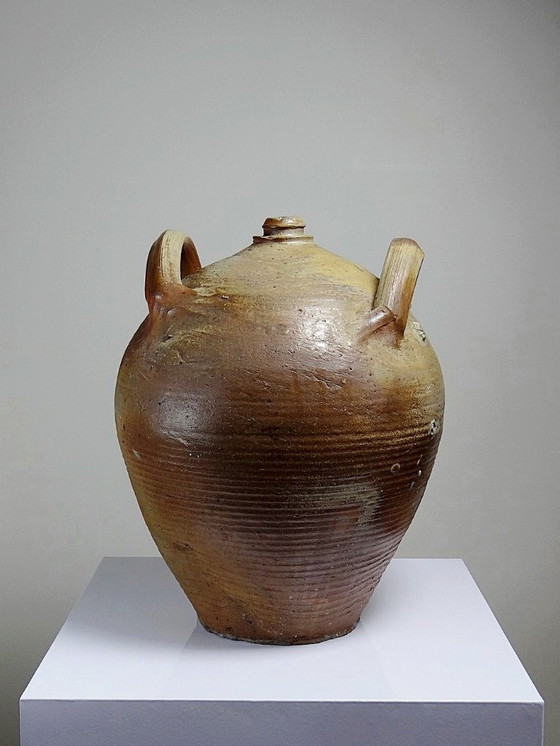 Image 1 of Jarre en grès XXL ancienne XIXe artisanat français Puisaye