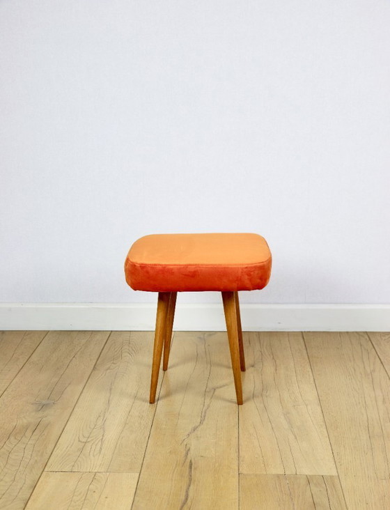 Image 1 of Tabouret carré orange vintage PRL années 1970