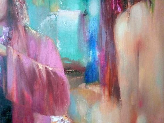 Original Oil Painting Abstract Figurative Girl Flowers Evening Melody – Paintings & Drawings, Canvas (photo 11 of 13)