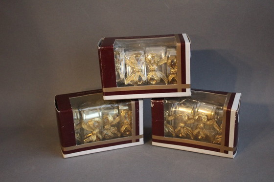 Image 1 of Ronds de serviette, lot de 12, en métal argenté avec nœud doré, style vintage