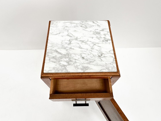 Image 1 of Table de nuit Vintage Art Deco | Table de chevet avec plateau en marbre | Amsterdam School