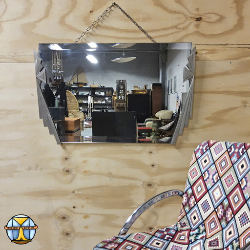 Unique antique Art Deco facet-cut mirror (77x49cm)