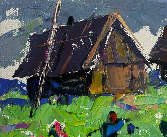 Image 1 of Original Oil Painting Summer House Landscape Cool evening with the smell of grass