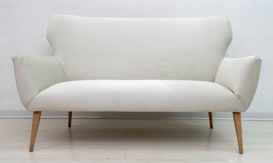 Image 1 of After Gio Ponti Mid-Century Modern Italian Velvet Small Sofa, 1950s