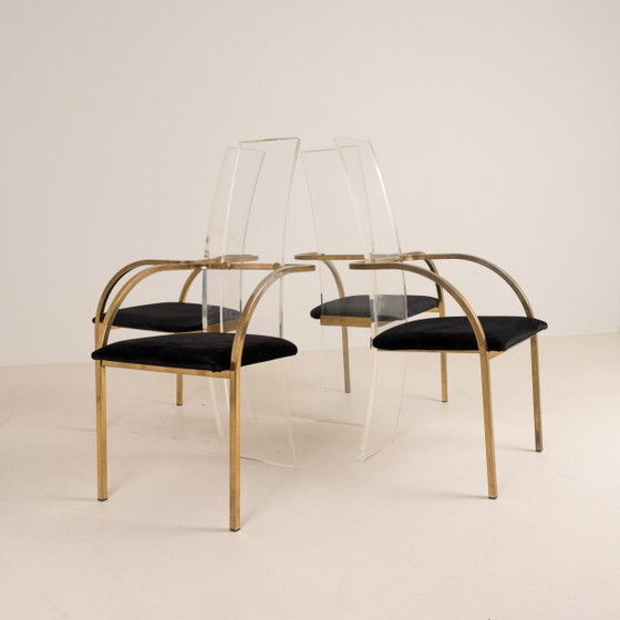 Image 1 of Chaises vintage en acrylique et laiton de Belgo Chrome