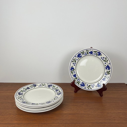 Ensemble de 6 assiettes à dessert Churchill England, motif floral, 1970