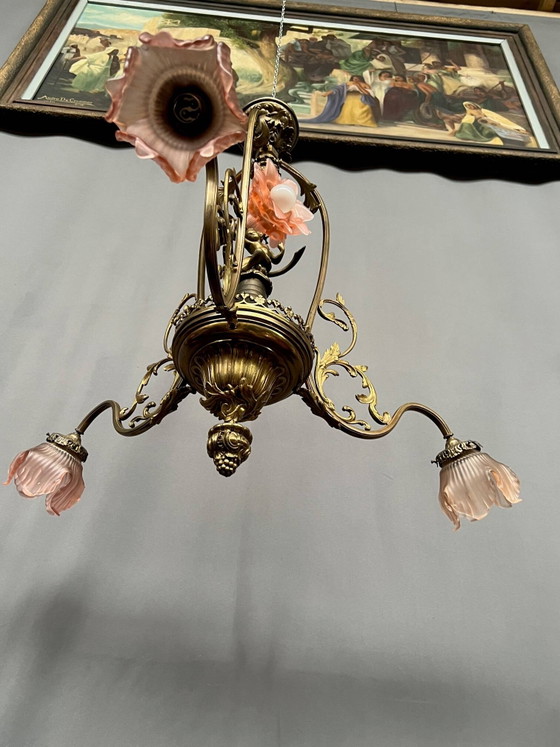 Renaissance chandelier with putti statuette. – Bronze, Copper (photo 7 of 9)