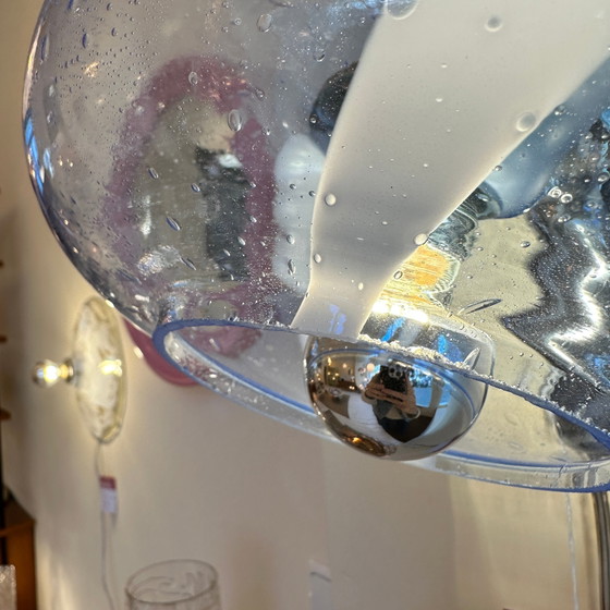 Image 1 of Italiaanse chromen wandlampen met blauw bubbelglas