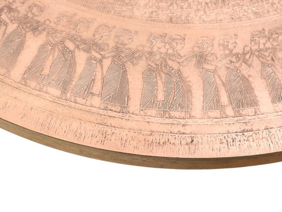 Image 1 of Round vintage Brutalist coffee table from VAD Trævarefabrik with copper top