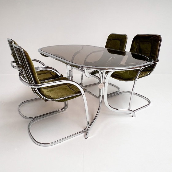 Image 1 of Juego de 4 sillas de alambre cromado diseñadas por Gastone Rinaldi para Rima, década de 1960.