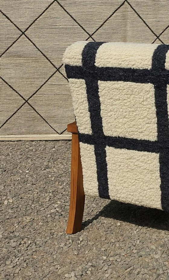 Image 1 of Handmade Moroccan Berber Armchair & Ottoman: Red Wool Stripes