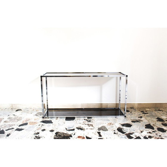 Image 1 of Vintage console in chromed metal and smoked glass, Italy 1970s