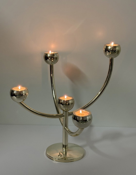 Image 1 of Vintage Spoetnik Dutch Design kandelaar Bijenkorf chroom