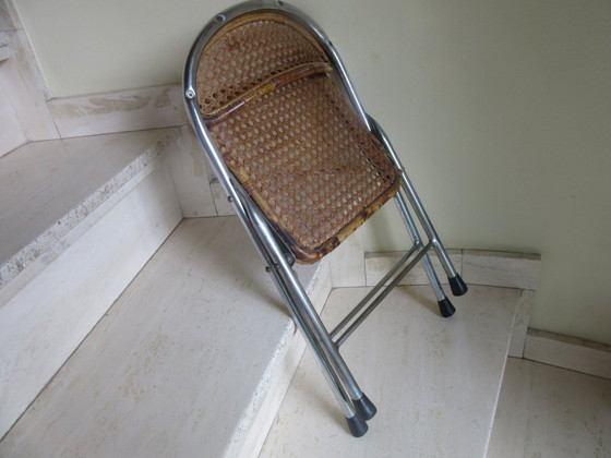 Image 1 of Child's chair chrome bamboo/rattan vintage modernist 70's