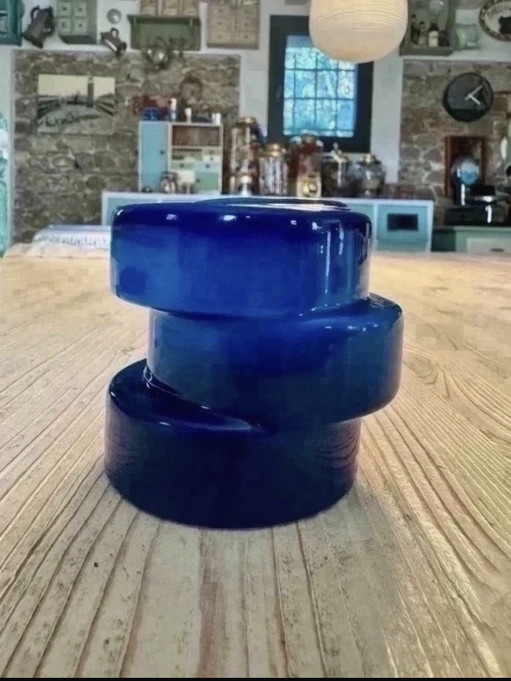 Small Vintage Space Age Blue Ceramic Vase