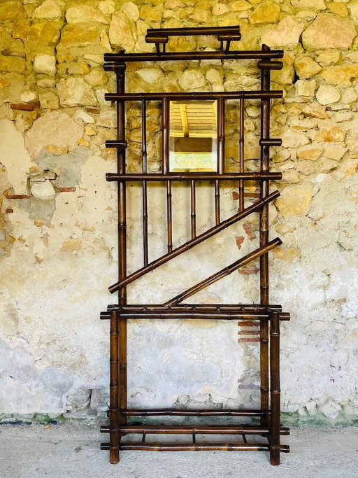Vintage Bamboo Hall Stand With Bevelled Mirror, 1920’s