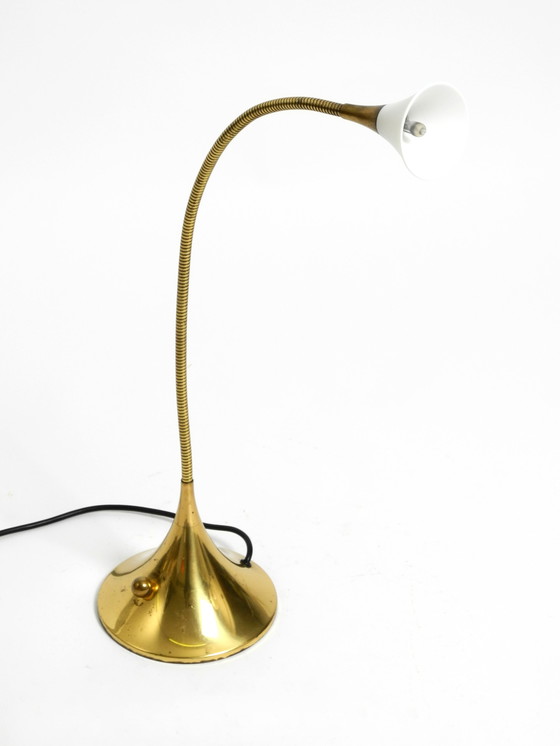 Image 1 of 1980s Brass Halogen Table Lamp by Florian Schulz Model Esa with Gooseneck