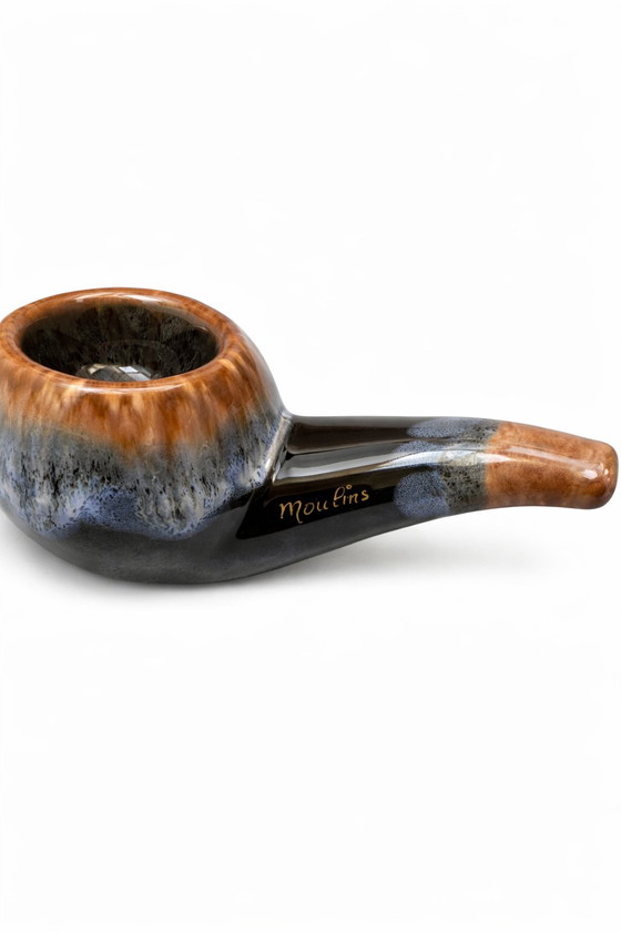 Image 1 of MOULIN’S French Grès Flammé Pipe Dish – Mid-Century Art Pottery – Vintage Ashtray or Succulent Planter 18cm