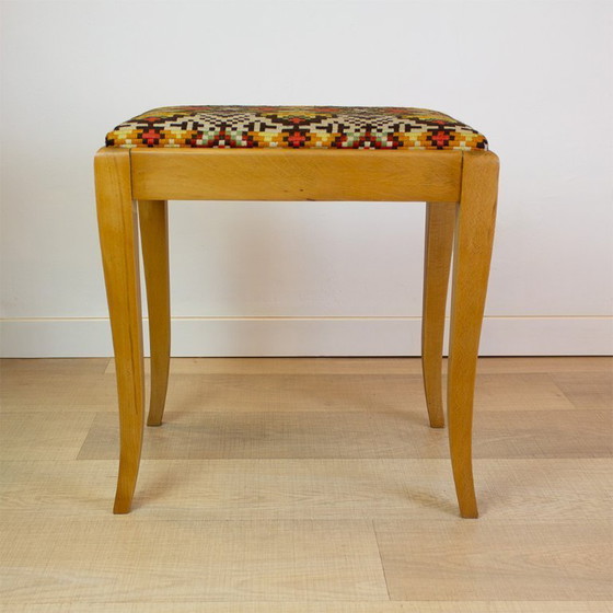 Image 1 of Sgabello francese vintage con rivestimento in gobelin