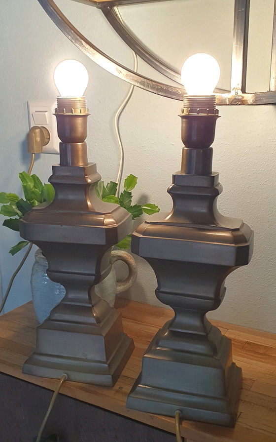 Beautiful Heavy Set Jan Frantzen Brass Table Lamps – Hollywood Regency (H40cm) (photo 5 of 5)
