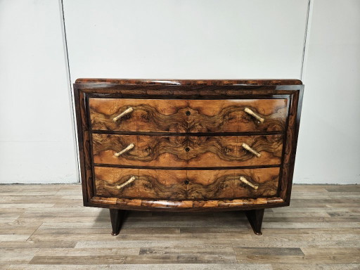 Toscaanse art deco commode uit de jaren 1940 van wortelnotenhout.