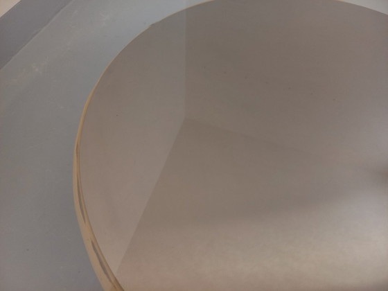 Image 1 of Vintage ronde salontafel van glas, leer en metaal, in Space Age-stijl uit de jaren 70.