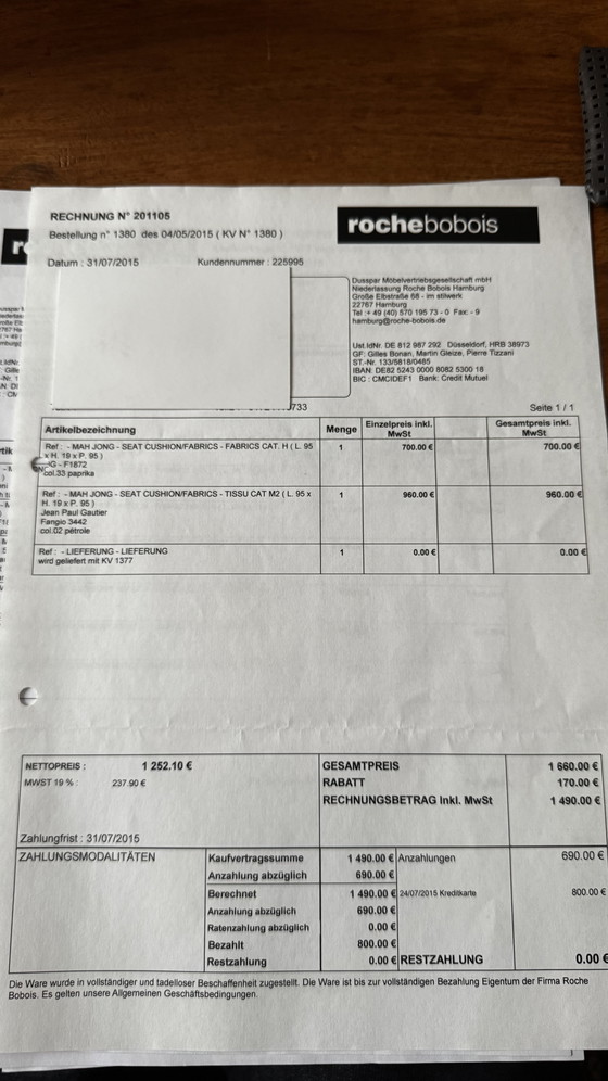 Image 1 of Roche Bobois bank “Mah Jong” - designklassieker van Hans Hopfer