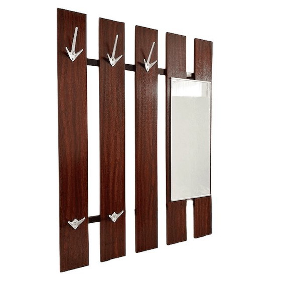 Image 1 of Perchero de pared modernista de diseño danés de mediados de siglo, de palisandro con espejo, de la década de 1960.