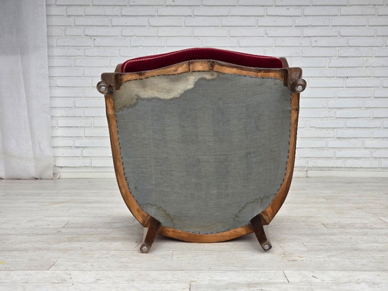 Image 1 of Fauteuil danois des années 1950, velours d'ameublement, bois de frêne, maille d'ameublement.