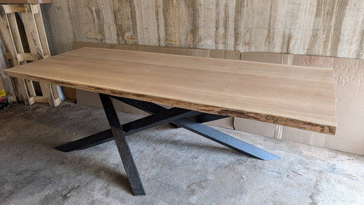 Solid oak table, 2.4m, with asymmetrical mikado base and a completely unique design