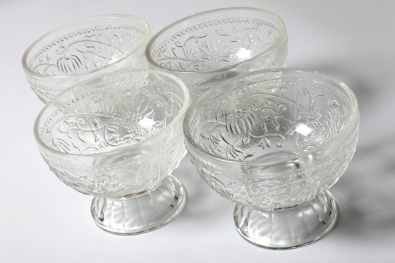 Image 1 of Set of 4 Mid-Century Pressed Glass Dessert Bowls Cibulak by Pavel Panek / 1977