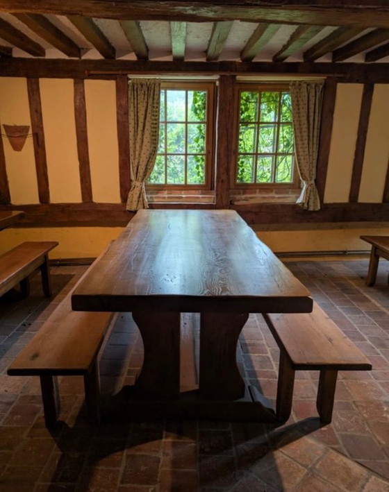 Set of 3 Solid Oak Monastery Tables with 6 Matching Benches – 220 cm – Dining tables, Wood (photo 3 of 5)