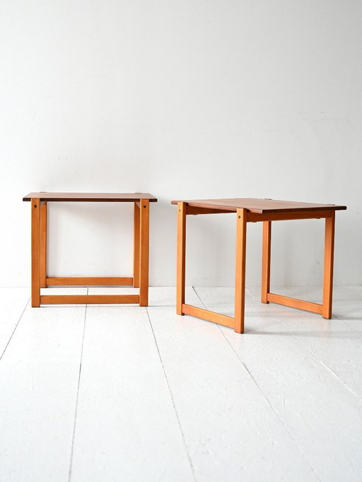 Pair of Vintage Scandinavian Nesting Tables in Teak and Beech