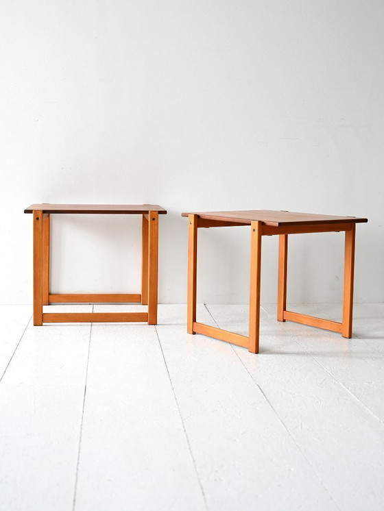 Image 1 of Pair of Vintage Scandinavian Nesting Tables in Teak and Beech