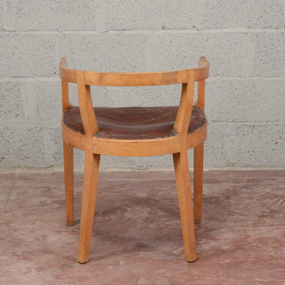 Art Deco Bucket Armchair – Leather, Wood (photo 6 of 11)