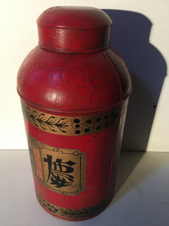 Asian red metal pot with lid – Storage cabinet (photo 2 of 9)