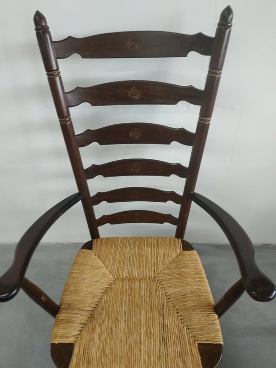 Image 1 of Poltrona da camino in legno vintage con seduta in vimini