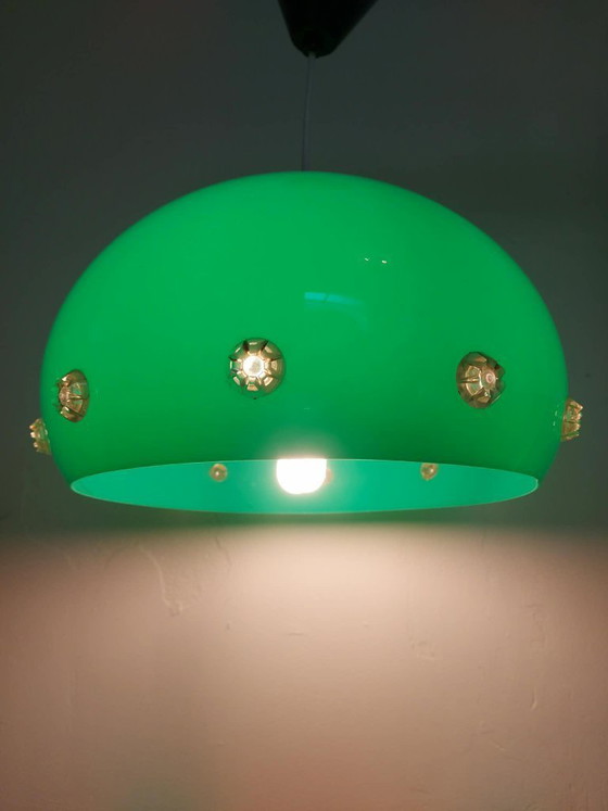 Image 1 of Lampada a sospensione verde in stile Space Age, lampada a forma di UFO, anni '70