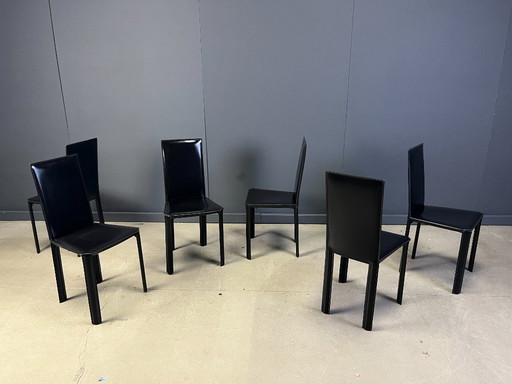 Schwarze Leder-Esszimmerstühle von De Couro Brazil, 1980er Jahre - 6er-Set