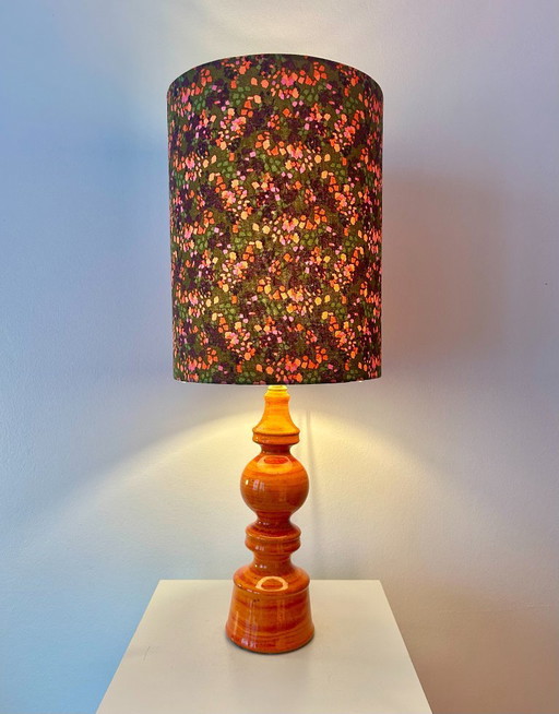 Tall vintage table lamp - 1970s - by Hustadt Leuchten - restored with a new shade