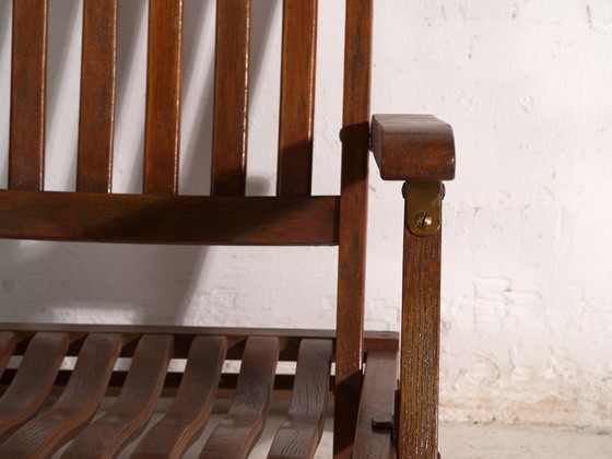Antique Oak Deck Chair (Steamer Chair), Europe, circa 1920, Chaise longue, Brass, Brown, Rustic (photo 12 of 15)