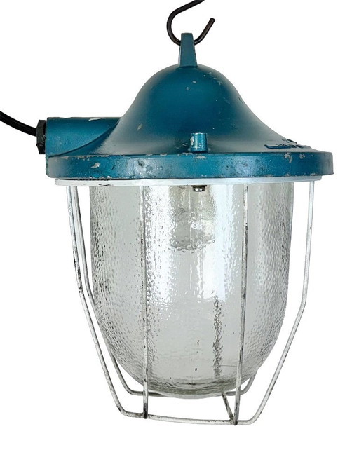Lampada da bunker industriale blu di Polam Gdansk, anni '70